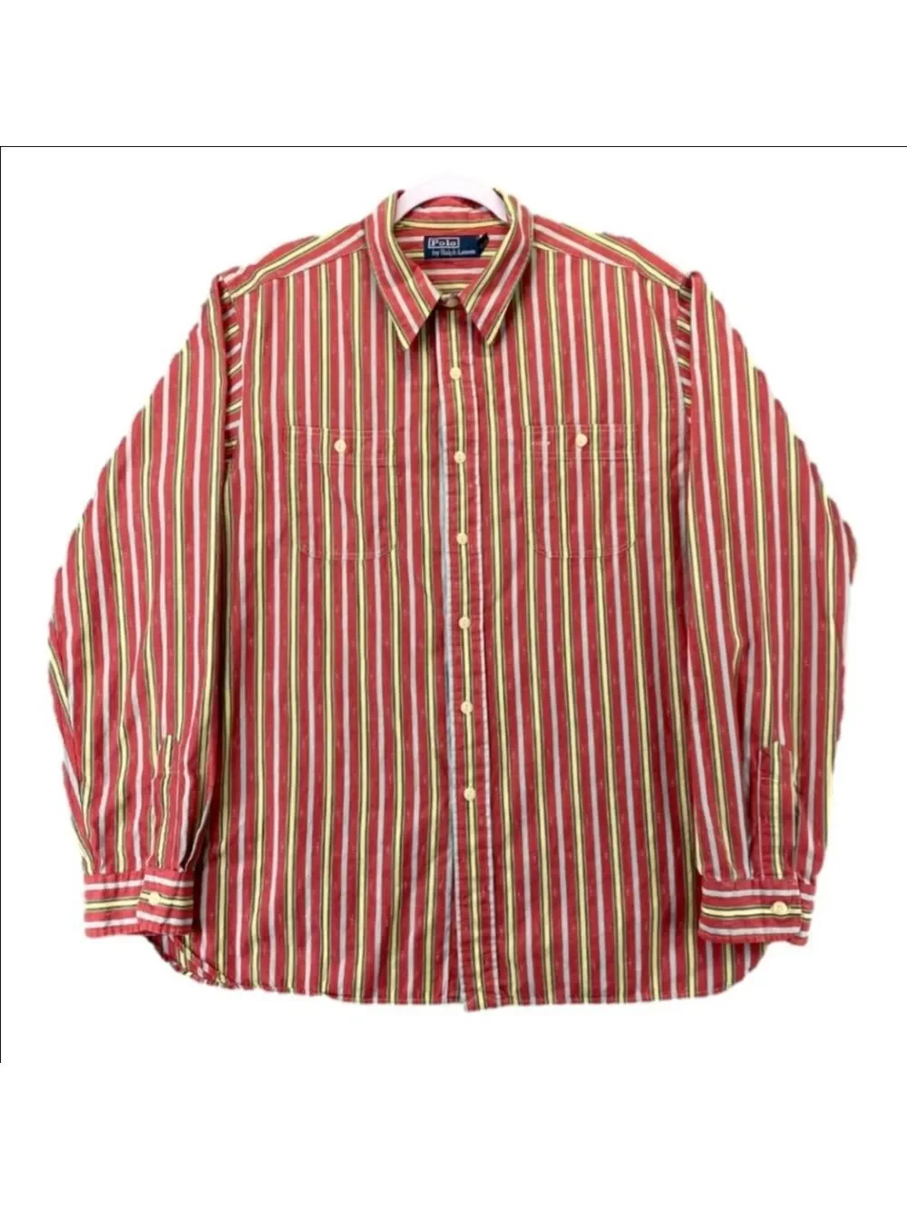 Polo Ralph Lauren Men’s Button Down Shirt Large Red Green Striped Classic Fit